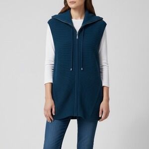 CJ Banks Womens 2X Teal Blue Ribbed Knit Full Zip Mock Neck Sleeveless Vest